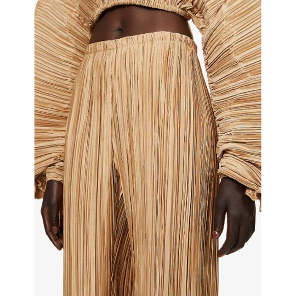 💕CULT GAIA💕 Kersti Pleated High Rise Satin Pants ~ Light Camel Medium M NWT - Picture 7 of 16